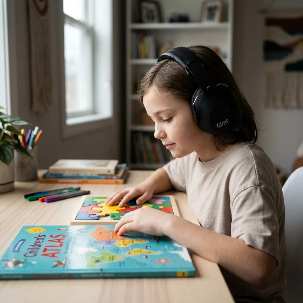 Child using a blue fidget spinner to support focus and attention