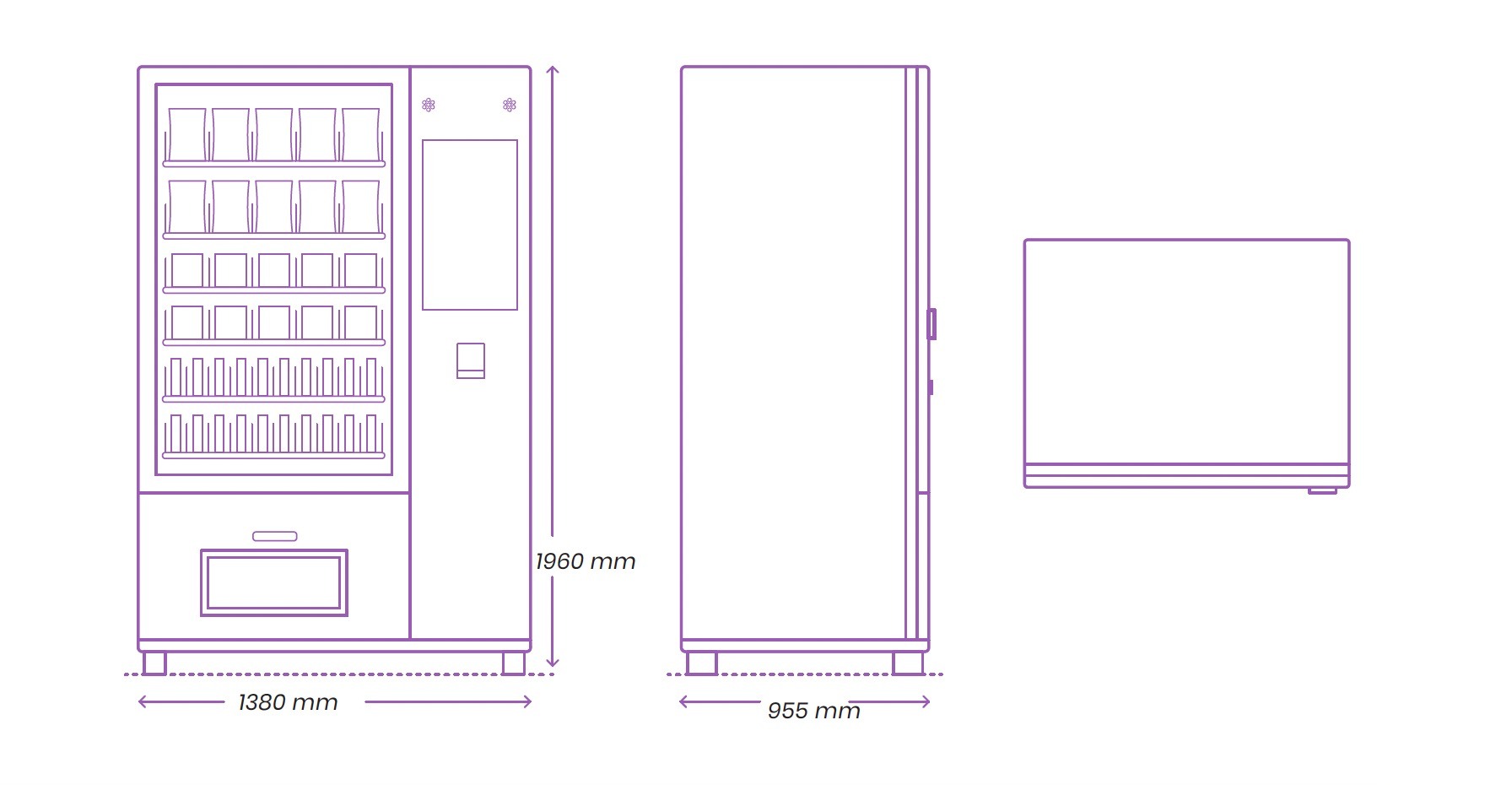 Technical drawing of the GoCalm Support Station showing a height of 1960 mm, width of 1380 mm, and depth of 955 mm